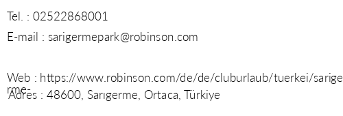 Robinson Club Sarigerme Park telefon numaralar, faks, e-mail, posta adresi ve iletiim bilgileri